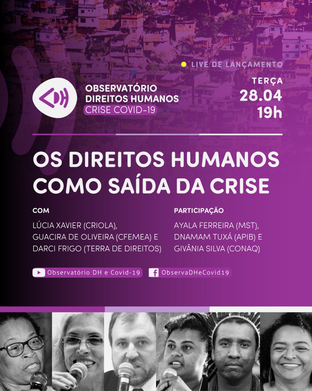 Card roxo com slogan "os direitos humanos como saída da crise"